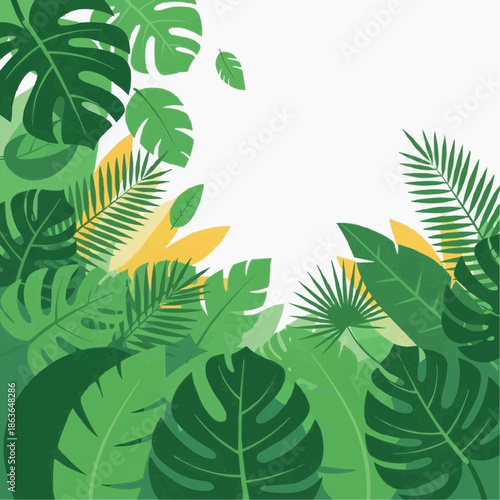 Summer Tropical Green Leaves Vector Background – Vibrant Nature Energy & Calm Foliage Design