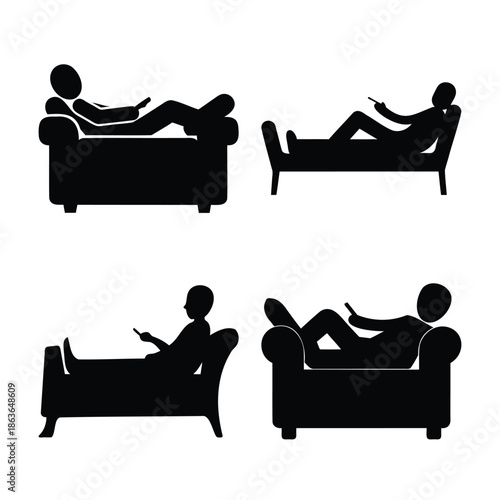 Leisure time: people relaxing on couches with remote controls Vector