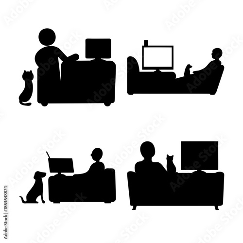 People with pets enjoying digital leisure and work activities Vector