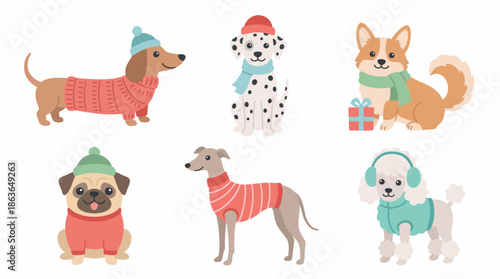 Cute Dog Characters Vector Set – Cartoon Puppies in Flat Pastel Style