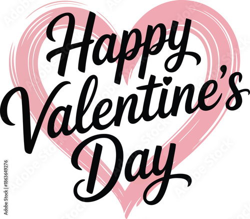 A lovely Happy Valentines Day inscription in flowing script nestled inside a pastel pink heart outline