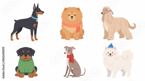 Cute Dog Characters Vector Set – Cartoon Puppies in Flat Pastel Style