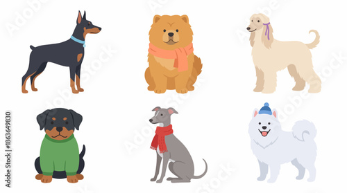 Cute Dog Characters Vector Set – Cartoon Puppies in Flat Pastel Style