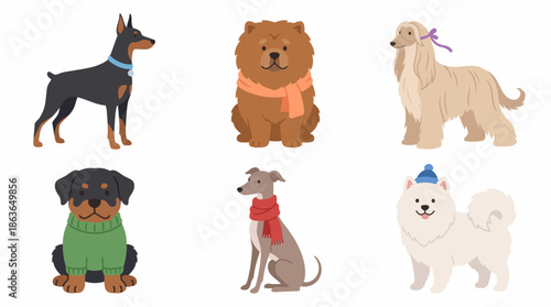 Cute Dog Characters Vector Set – Cartoon Puppies in Flat Pastel Style