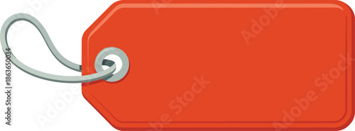A simple blank orange rectangular tag with a grey string and metal grommet on white