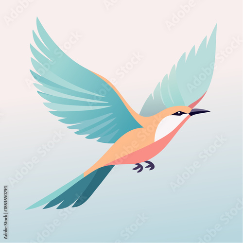Colorful Bird Illustration in Flight.