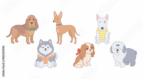Cute Dog Characters Vector Set – Cartoon Puppies in Flat Pastel Style