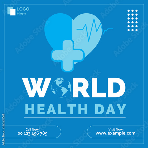 World Health Day Medical Banner with Heart and Healthcare Icon Design