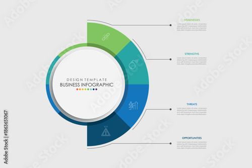 SWOT Analysis Infographics Diagram with Four Steps or Options. Business Advantages and Disadvantages. Colorful Presentation Template for Planning, Management, and Evaluation of Project.