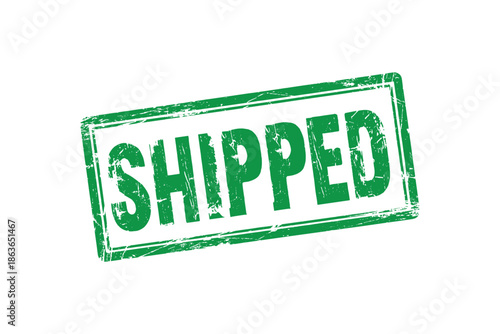 Grunge shipped stamp. Rectangular green mark for online order products shipped
