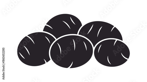 Simple black and white illustration of a cluster of round fruits or plums