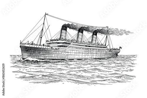 Illustrative liner ship, a grand maritime vessel traversing the waves. Nautical adventure in the sea illustration.