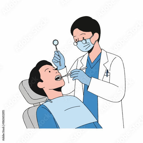 Dentist examining a patients teeth during a dental check-up.