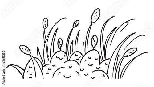 Smiling cattails in a serene natural setting with happy faces