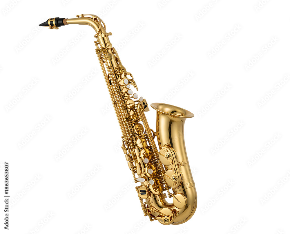 Naklejka premium Professional Gold Saxophone Isolated on Black Background Music Concept