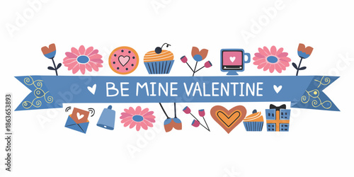 A colorful valentine s day illustration with sweets flowers and a loving message