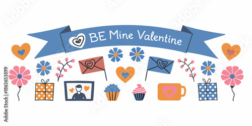 A colorful valentine s day illustration with hearts flowers and sweet treats