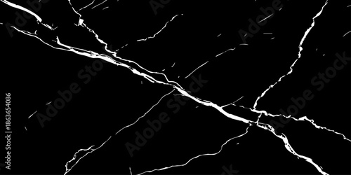 Abstract black marble texture with sharp white lightning-like veins crossing diagonally on a deep dark surface. High-contrast natural stone pattern ideal for luxury backgrounds, wallpaper, branding.