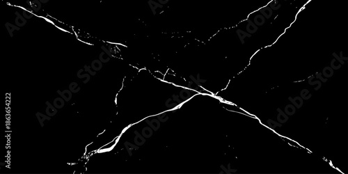 Abstract black marble texture with sharp white lightning-like veins crossing diagonally on a deep dark surface. High-contrast natural stone pattern ideal for luxury backgrounds, wallpaper, branding.