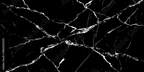 Abstract black marble texture with sharp white lightning-like veins crossing diagonally on a deep dark surface. High-contrast natural stone pattern ideal for luxury backgrounds, wallpaper, branding.