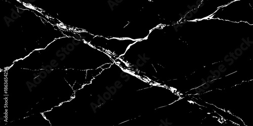 Abstract black marble texture with sharp white lightning-like veins crossing diagonally on a deep dark surface. High-contrast natural stone pattern ideal for luxury backgrounds, wallpaper, branding.