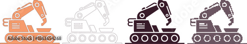 Sequence of Excavator Illustrations in Various Styles