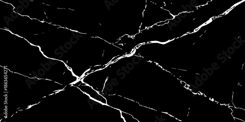 Abstract black marble texture with sharp white lightning-like veins crossing diagonally on a deep dark surface. High-contrast natural stone pattern ideal for luxury backgrounds, wallpaper, branding.