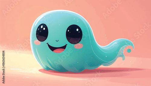 Adorable Blue Ghost Cartoon Character with a Sweet Smile.