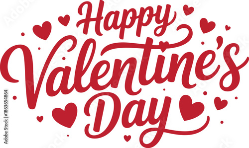 Elegant red lettering spells Happy Valentines Day adorned with scattered hearts and tiny dots