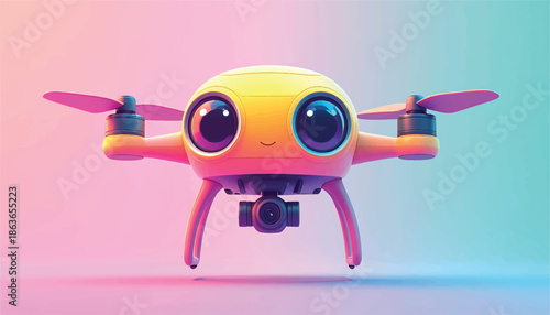 Adorable Cartoon Drone with Big Eyes and Camera.