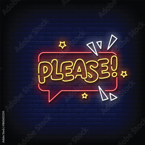 please neon signboard with brick wall background vector