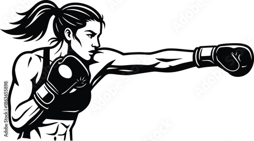 Female Boxer Silhouette: Dynamic Female Athlete Punching Vector Illustration