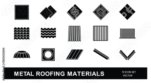Metal roofing materials icon set vector, architectural structure element. Great for construction project.