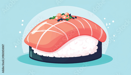 Delicious Salmon Nigiri Sushi with Rice and Seaweed.