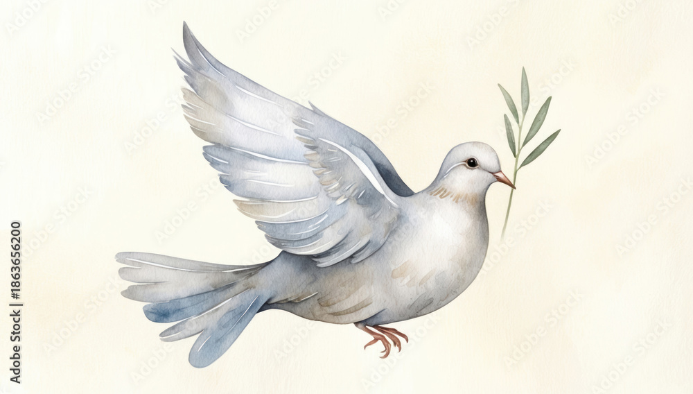 Obraz premium Peaceful Dove With Olive Branch