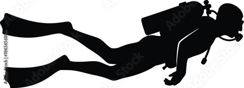 Scuba Diver Silhouette: Professional Deep Sea Diving and Underwater Exploration Vector