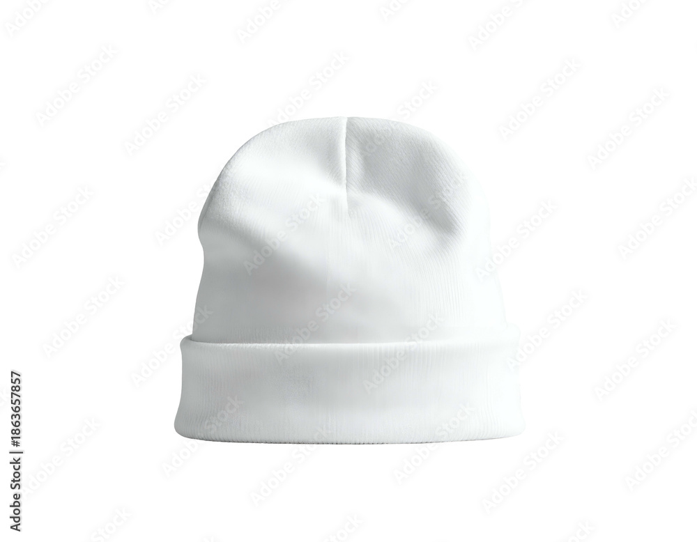 Fototapeta premium Clean white knit beanie with folded brim