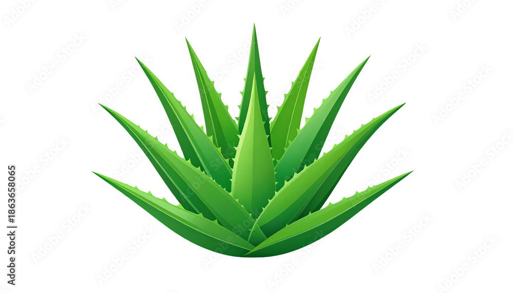 Fototapeta premium Minimal flat illustration of aloe vera plant with clean lines and soft green palette, modern vector style, centered composition, isolated on transparent background, design and branding friendly