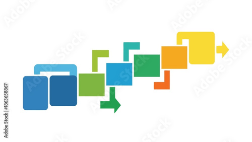Modern Technology Flowchart Illustrating Processes and Data Movement with Colorful Blocks and Arrows