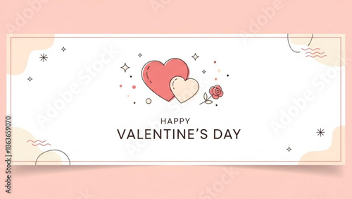 Happy valentines day greeting card with hearts and rose on pink background for love and romance with Valentine s Day and romantic and celebration