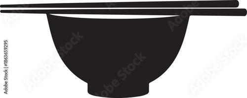 Minimalist Black Silhouette of a Traditional Noodle or Rice Bowl with Chopsticks for Food and Dining Concepts