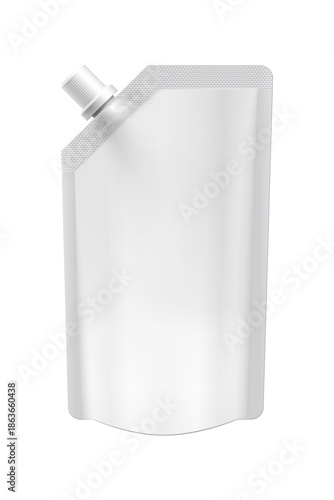 фотографія Blank white plastic spout pouch mockup standing for liquid product packaging, cl
