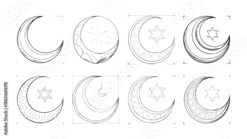 Celestial Moon Designs: A collection of meticulously crafted moon and star illustrations, embodying the mystique of celestial bodies. Showcasing elegant details and intricate designs.