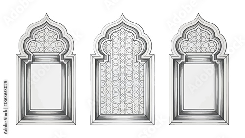 Ornamental Windows: An elegant display of intricately designed windows, capturing the essence of historical architectural detail, perfect for visual projects.
