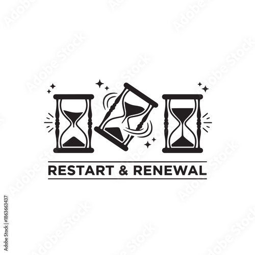 silhouette of hourglass running out then flipping white background