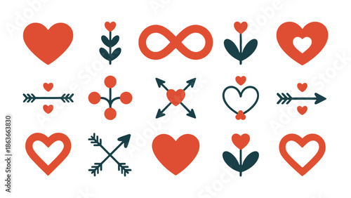 Love's Symbols: A collection of heart shapes, arrows, infinity symbol, and floral elements convey the essence of romance and affection in this creative display.