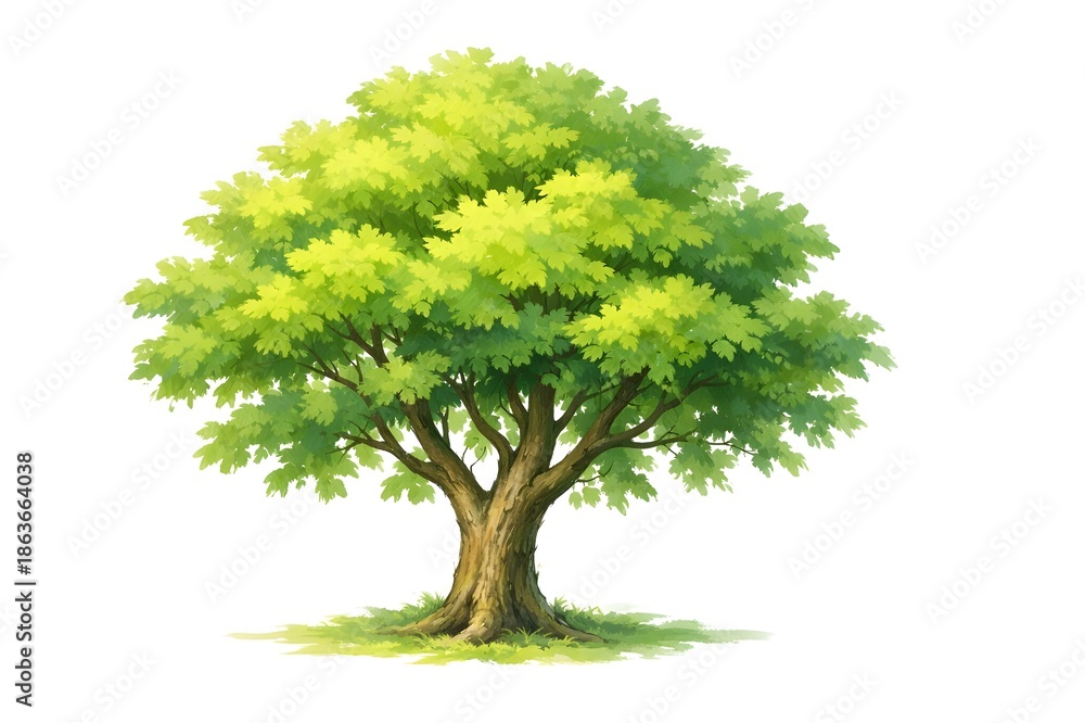 Fototapeta premium Lush Green Tree Illustration with Natural Canopy on White Background