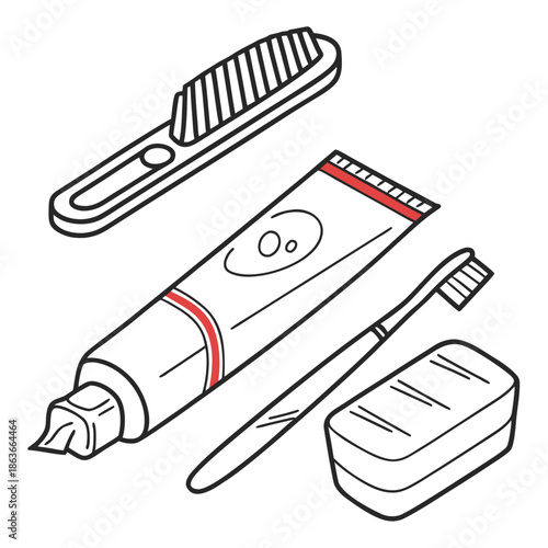 Daily Hygiene Items and Bathroom Essentials Minimal Line Illustration
