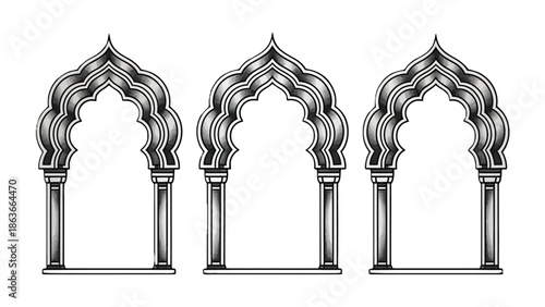 Arches in Architectural Grandeur: A stylized illustration presents three elegant arches, a testament to intricate architectural design. Carved with ornate detail.