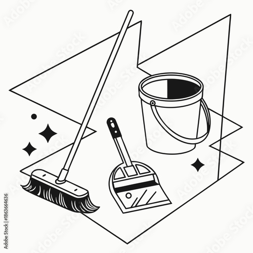 Clean Home Cleaning Tools Minimalist Vector Illustration
